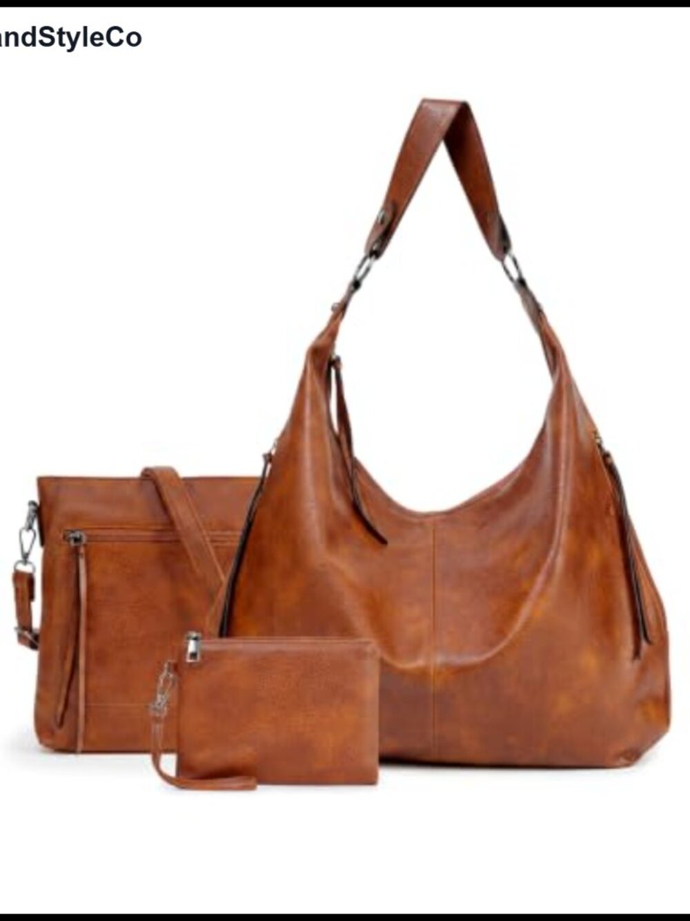3-in-1 PU Leather Hobo Crossbody Shoulder Bag Purse and Wallet Set Large